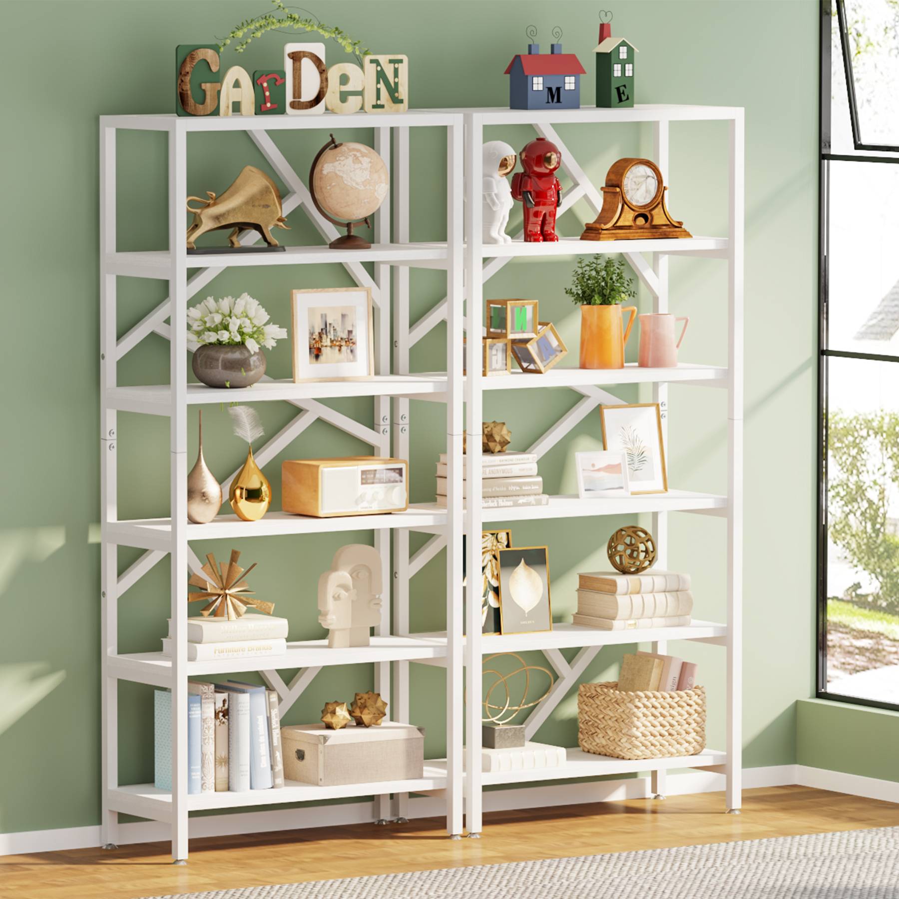 Tribesigns Bookshelf, 71" Industrial Etagere Bookcase 6 Shelf Display Rack Tribesigns